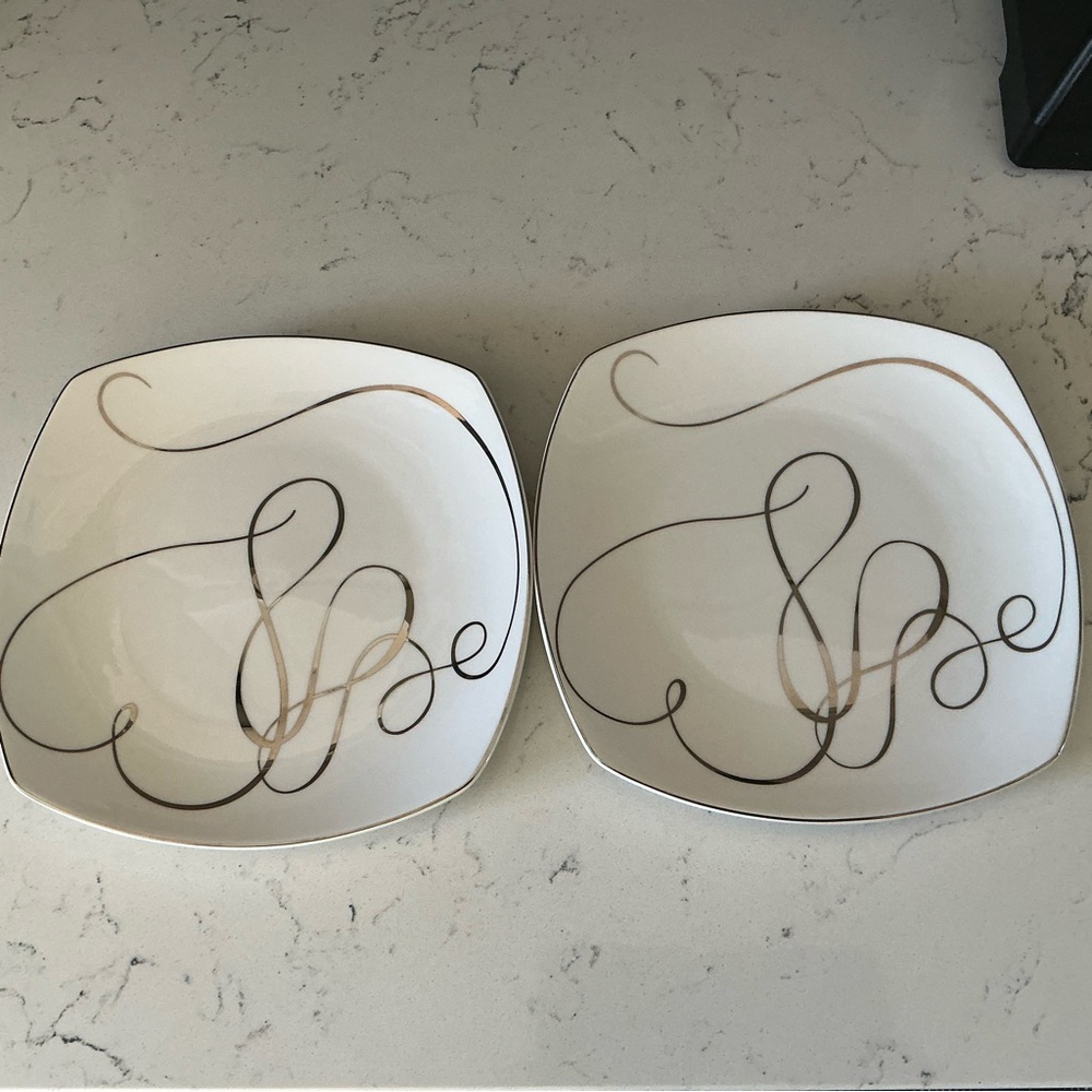 Mikasa love story salad plates set to f 2 8.5” white porcelain with silver